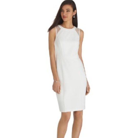 White House Black Market Sleeveless Mesh Iconic White Sheath Dress Size 4 - Picture 2 of 14
